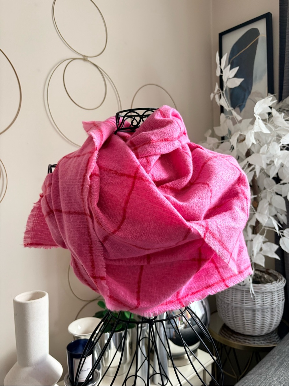 Pink & Red Striped Acrylic Wool Scarf